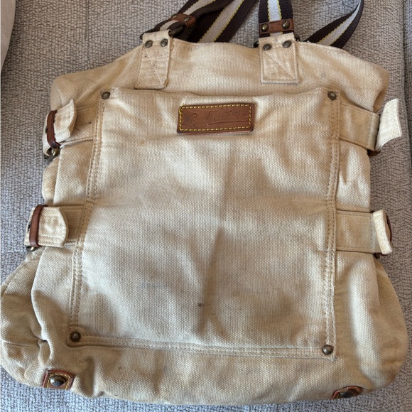 Louis Vuitton Tan Canvas Bag with Red Print - Picture 4 of 13